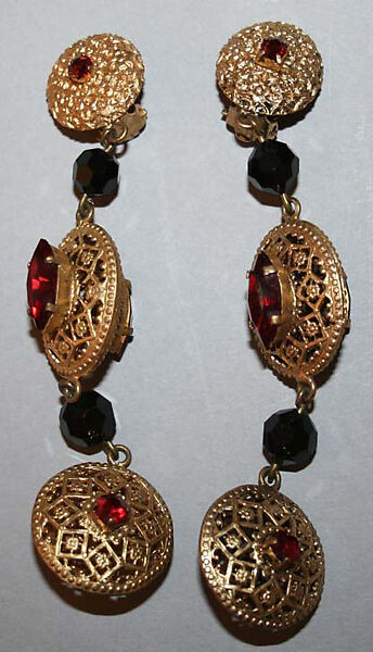 Evening ensemble, Yves Saint Laurent (French, founded 1961), (a) wool, silk; (b, c) silk; (d, e) metal, glass, French