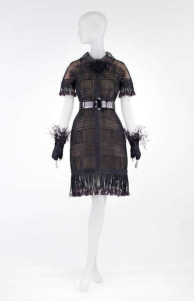 Ensemble, House of Chanel (French, founded 1910), Silk, feathers, metal, rhinestones, tulle, patent leather, synthetic mesh, French 