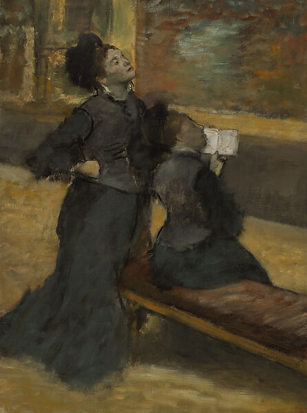 Visit to a Museum, Edgar Degas (French, Paris 1834–1917 Paris), Oil on canvas, French 