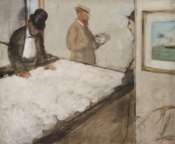 Cotton Merchants in New Orleans, Edgar Degas (French, Paris 1834–1917 Paris), Oil on linen, French 