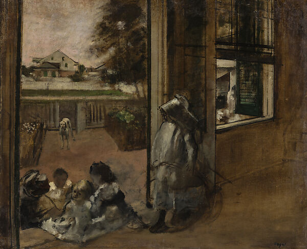 Courtyard of a House (New Orleans, sketch), Edgar Degas (French, Paris 1834–1917 Paris), Oil on canvas, French 