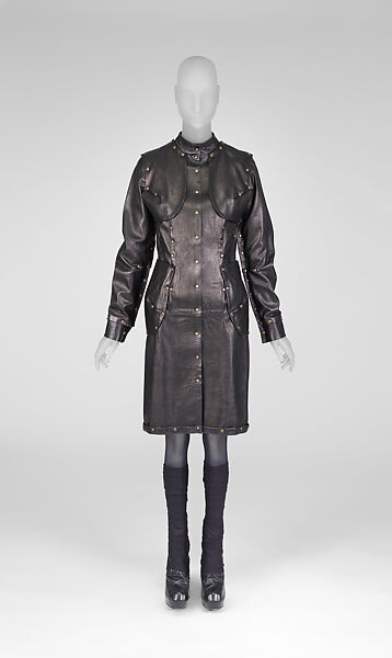 Ensemble, A. F. Vandevorst (Belgian, founded 1997), (a) leather, metal, (b) nylon, (c, d) cotton, (e, f) leather, Belgian 