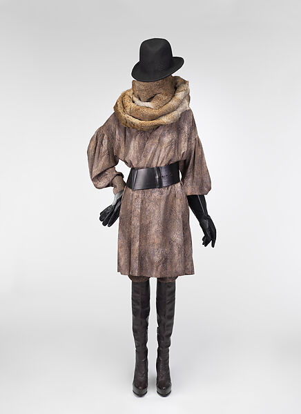 Ensemble, A. F. Vandevorst (Belgian, founded 1997), (a) wool, (b) fur (rabbit), (c) silk, (d) leather, (e) silk, (e) silk, (f, g) leather, (h, i) leather, (j) silk, Belgian 