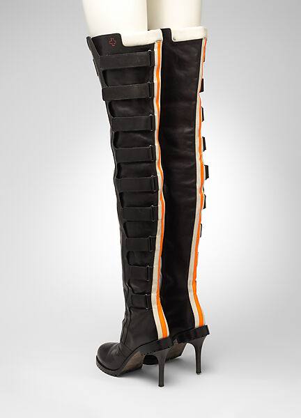 Ensemble, A. F. Vandevorst (Belgian, founded 1997), (a) synthetic, (b) silk, metal, (c, d) boots, Belgian