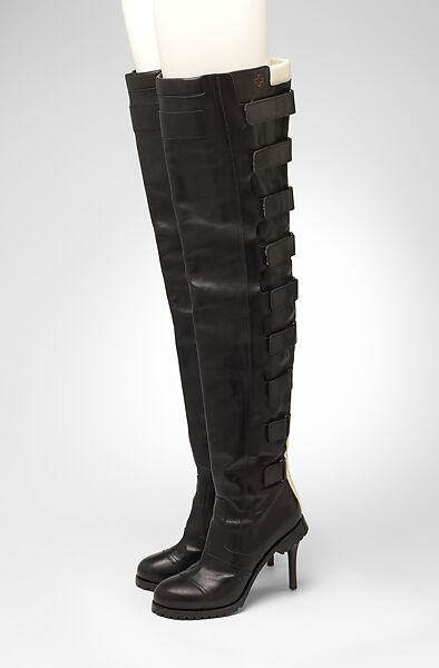 Ensemble, A. F. Vandevorst (Belgian, founded 1997), (a) synthetic, (b) silk, metal, (c, d) boots, Belgian