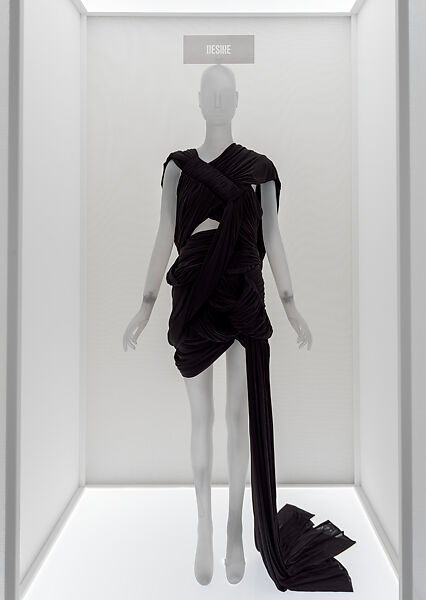 Ensemble, Rick Owens (American, born 1961), (a) cupro, elastane, (b) cupro, elastane, cotton, (c) nylon, (d, e) leather, rubber, American