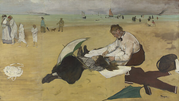 Beach Scene, Edgar Degas (French, Paris 1834–1917 Paris), Oil (essence) on paper on canvas, French 