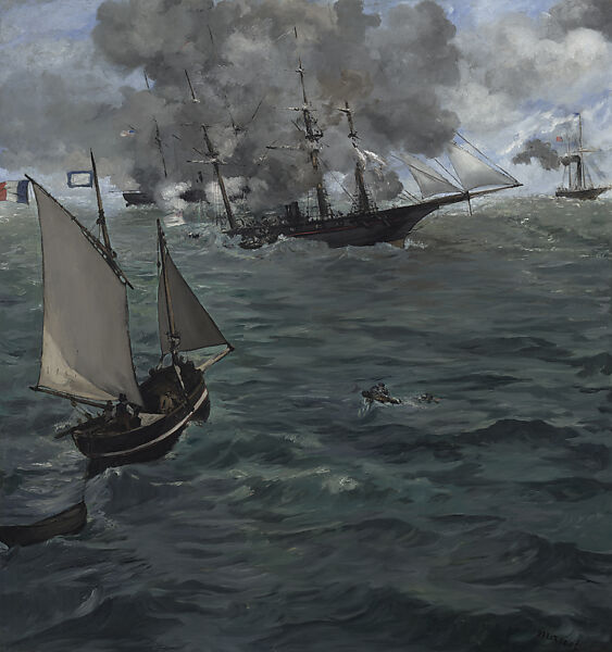 The Battle of the USS "Kearsarge" and the CSS "Alabama", Edouard Manet  French, Oil on canvas, French