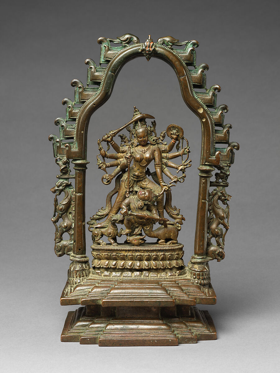 Goddess Durga slaying the demon Mahisha, Copper alloy, Bangladesh, northern Bengal, possibly Varendra region 