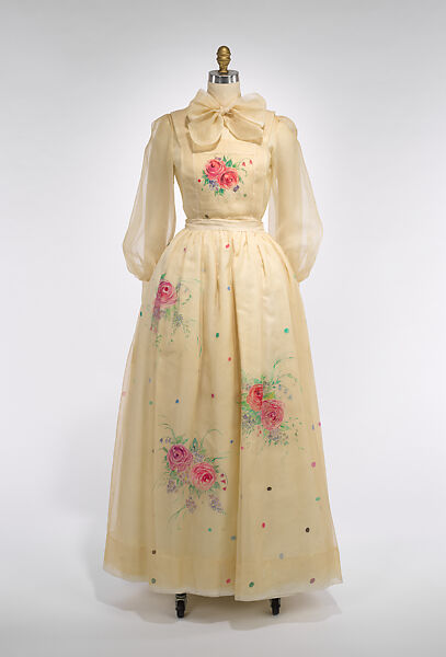 Evening dress, Adolfo (American, born Cuba, Cárdenas 1923–2021 New York), (a, b) silk; (c) cotton, nylon, American 