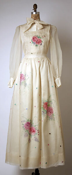 Evening dress, Adolfo (American, born Cuba, Cárdenas 1923–2021 New York), (a, b) silk; (c) cotton, nylon, American