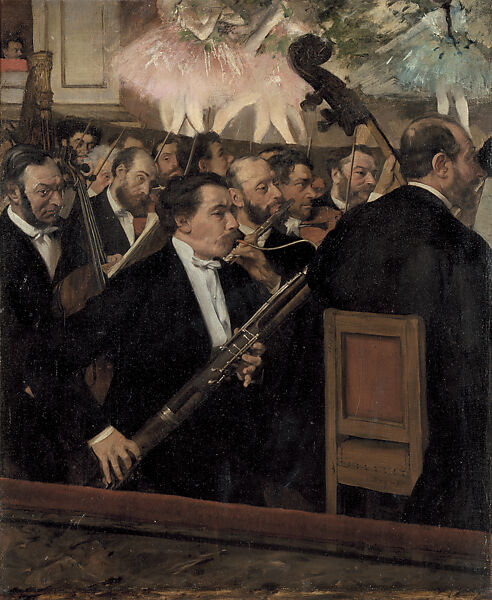 The Orchestra of the Opera, Edgar Degas (French, Paris 1834–1917 Paris), Oil on canvas, French 