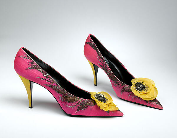 Evening shoes, House of Dior (French, founded 1946), silk, leather, silver thread, French 