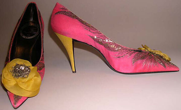 Evening shoes, House of Dior (French, founded 1946), silk, leather, silver thread, French