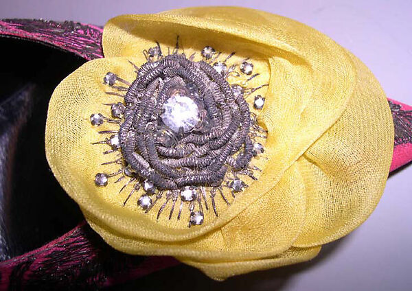 Evening shoes, House of Dior (French, founded 1946), silk, leather, silver thread, French