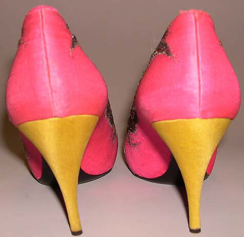 Evening shoes, House of Dior (French, founded 1946), silk, leather, silver thread, French