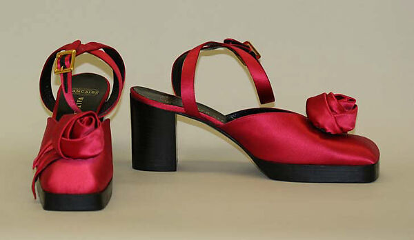 Evening sandals, Walter Steiger (French, born Geneva, 1942), silk, leather, Italian 