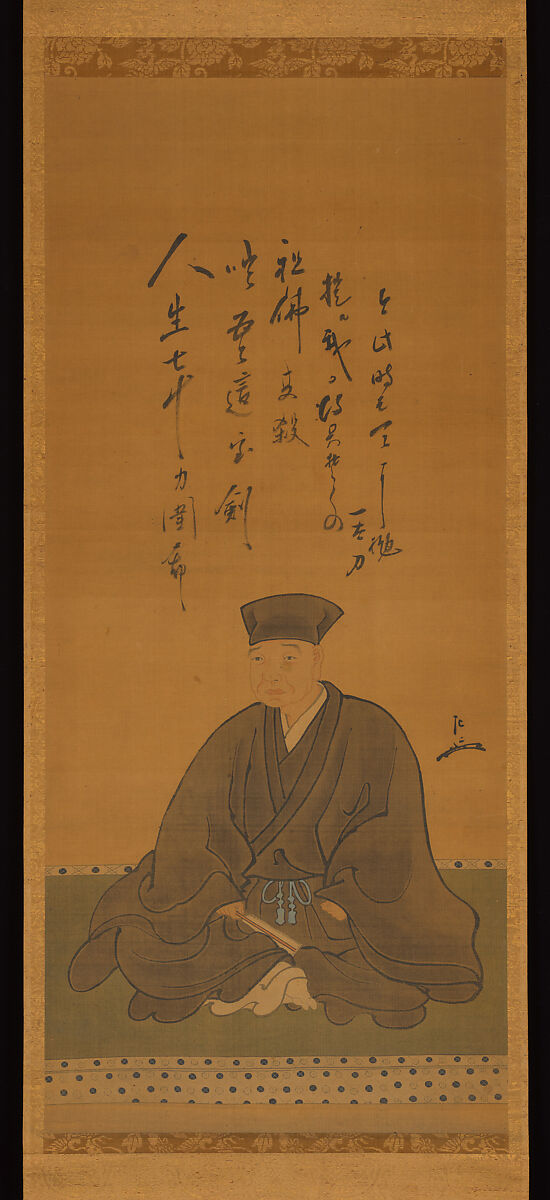Portrait of Sen no Rikyū with his Death Poem, Painting by Unidentified artist, Hanging scroll; color on silk, Japan 