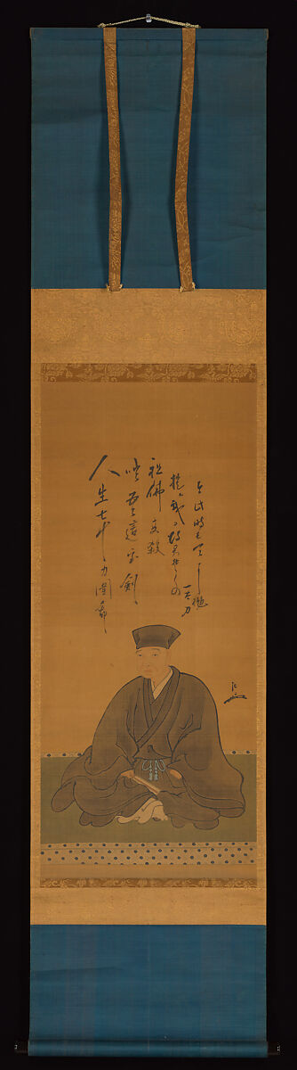 Portrait of Sen no Rikyū with his Death Poem, Painting by Unidentified artist, Hanging scroll; ink and color on silk, Japan