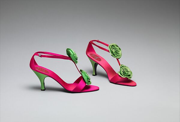 Evening shoes, House of Dior (French, founded 1947), silk, leather, glass, French 