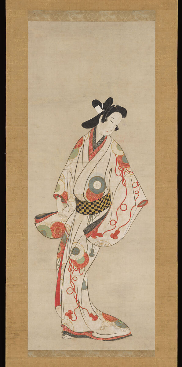 Elegantly Garbed Male Youth, Unidentified artist, Hanging scroll; color on paper, Japan 