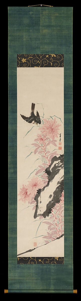 Amaranthus and Mynah Bird, Kakutei (Kaigan Jōkō) (Japanese, 1722–1785), Hanging scroll; color on paper, Japan