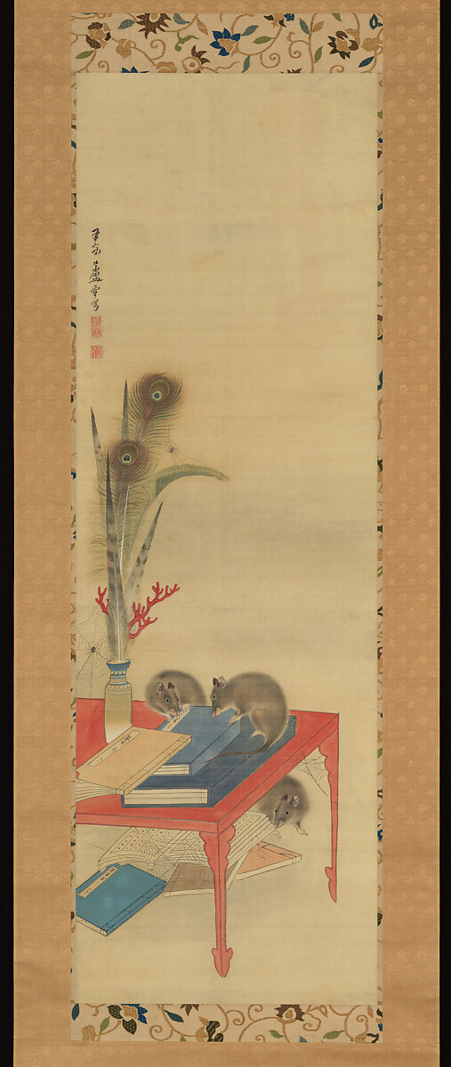 Rats on a Scholar’s Desk, Nagasawa Rosetsu 長澤蘆雪 (Japanese, 1754–1799), Hanging scroll; ink and color on silk, Japan 