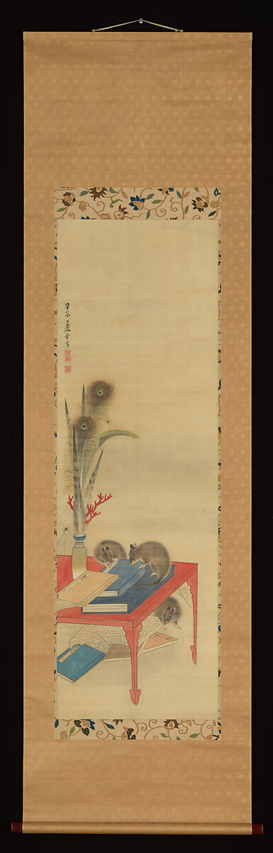 Rats on a Scholar’s Desk, Nagasawa Rosetsu 長澤蘆雪 (Japanese, 1754–1799), Hanging scroll; ink and color on silk, Japan