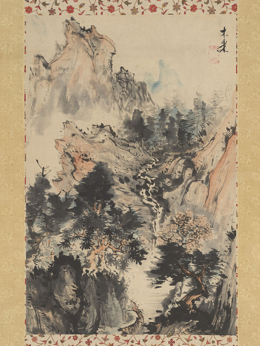 Brewing Tea in the Shade of Trees, Aoki Mokubei 青木木米 (Japanese, 1767–1833), Hanging scroll; ink and color on paper, Japan 