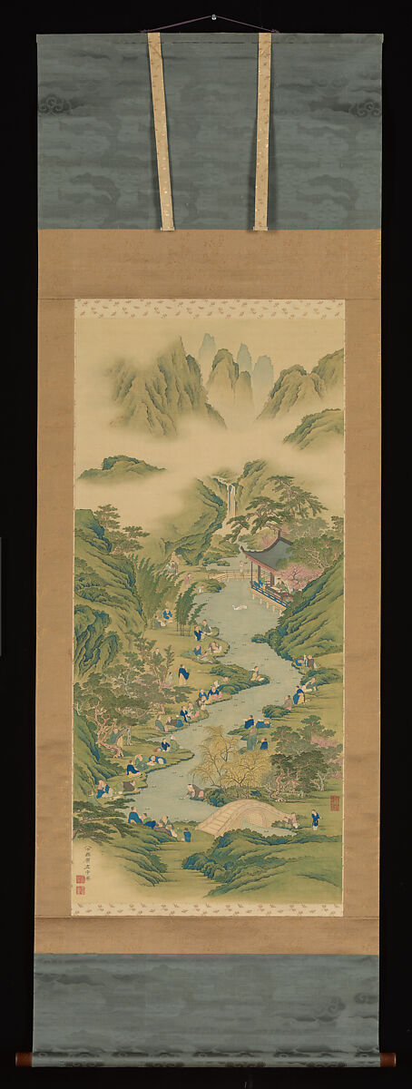 Orchid Pavilion by a Winding Stream, Hara Zaichū (Japanese, 1750–1837), Hanging scroll; ink and color on silk, Japan