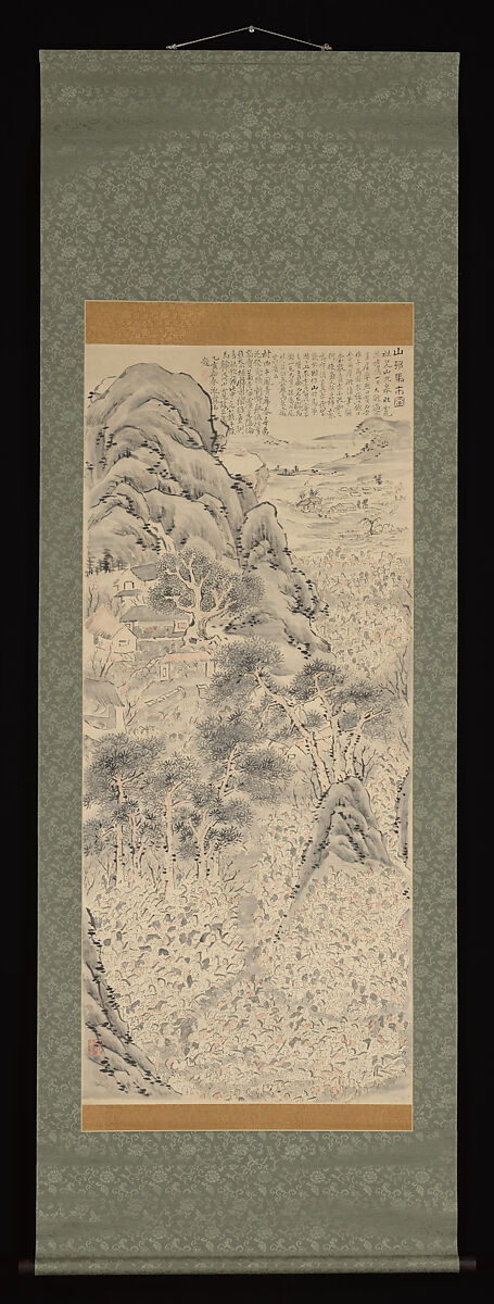 After Ike no Taiga’s “Horse Market in a Mountain Village”, Watanabe Kazan (Japanese, died 1841), Hanging scroll; ink and color on paper, Japan