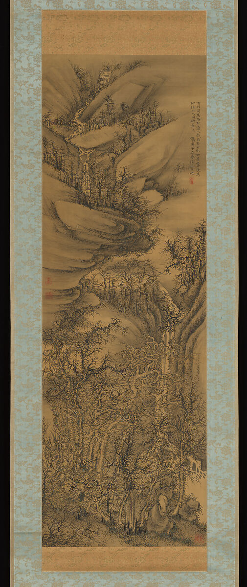 Winter Landscape, Hayashi Hyakuhi 林百非 (Japanese, 1797–1851), Hanging scroll; ink and color on silk, Japan 