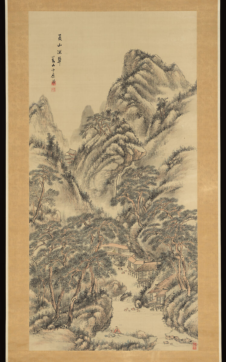 “The Deep Green of Summer Mountains”, Hine Taizan 日根對山 (Japanese, 1813–1869), Hanging scroll; ink and color on silk, Japan 
