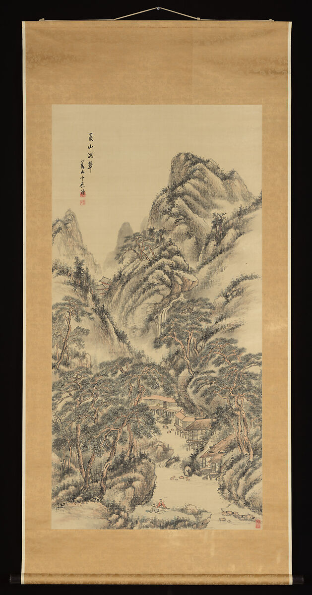 “The Deep Green of Summer Mountains”, Hine Taizan (Japanese, 1813–1869), Hanging scroll; ink and color on silk, Japan