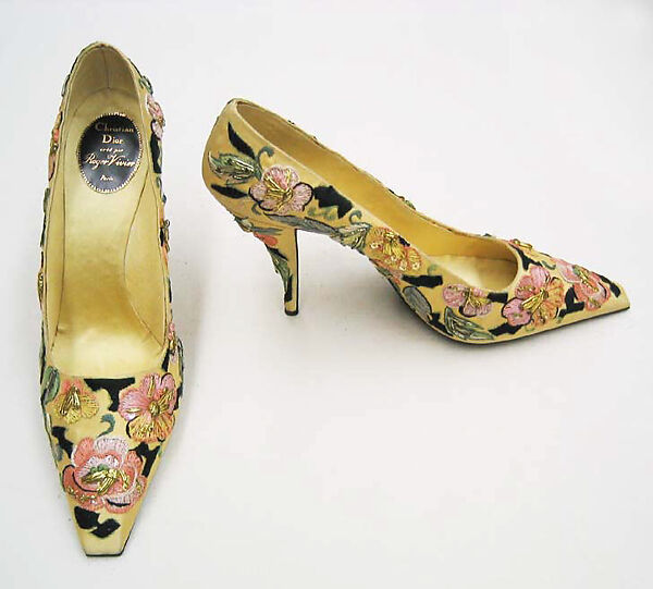 Pumps, House of Dior (French, founded 1946), silk, leather, metallic thread, plastic, French