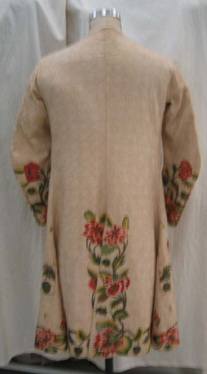 Waistcoat, linen, silk, metallic thread, British