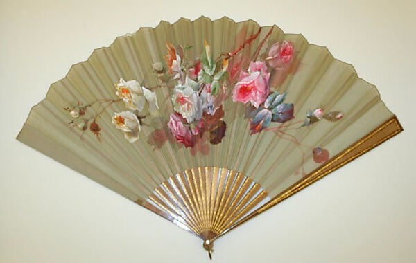 Fan, silk, wood, American or European 