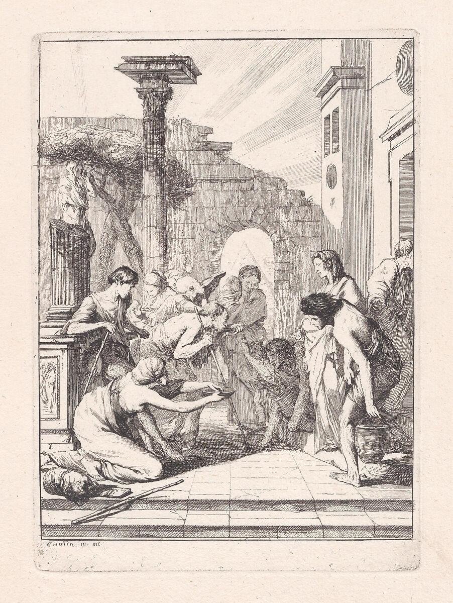 Giving Drink to the Thirsty, François Hutin (French, 1686–1758), Etching 