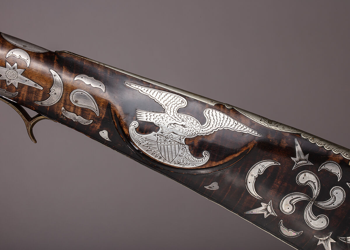 Percussion Longrifle, Benjamin J. Kough (American, Huntingdon, Pennsylvania 1824–1850 Ebensburgh, Pennsylvania), Wood (maple), iron, steel. brass, silver, American, Huntingdon County, Pennsylvania