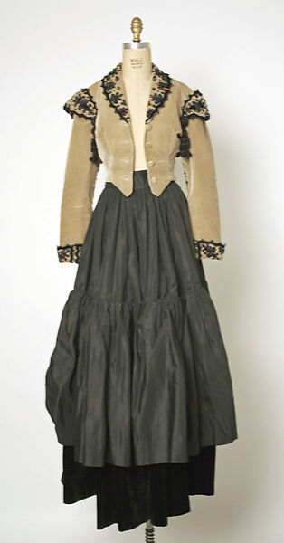 Evening ensemble, House of Balenciaga (French, founded 1937), silk, cotton, jet, French 