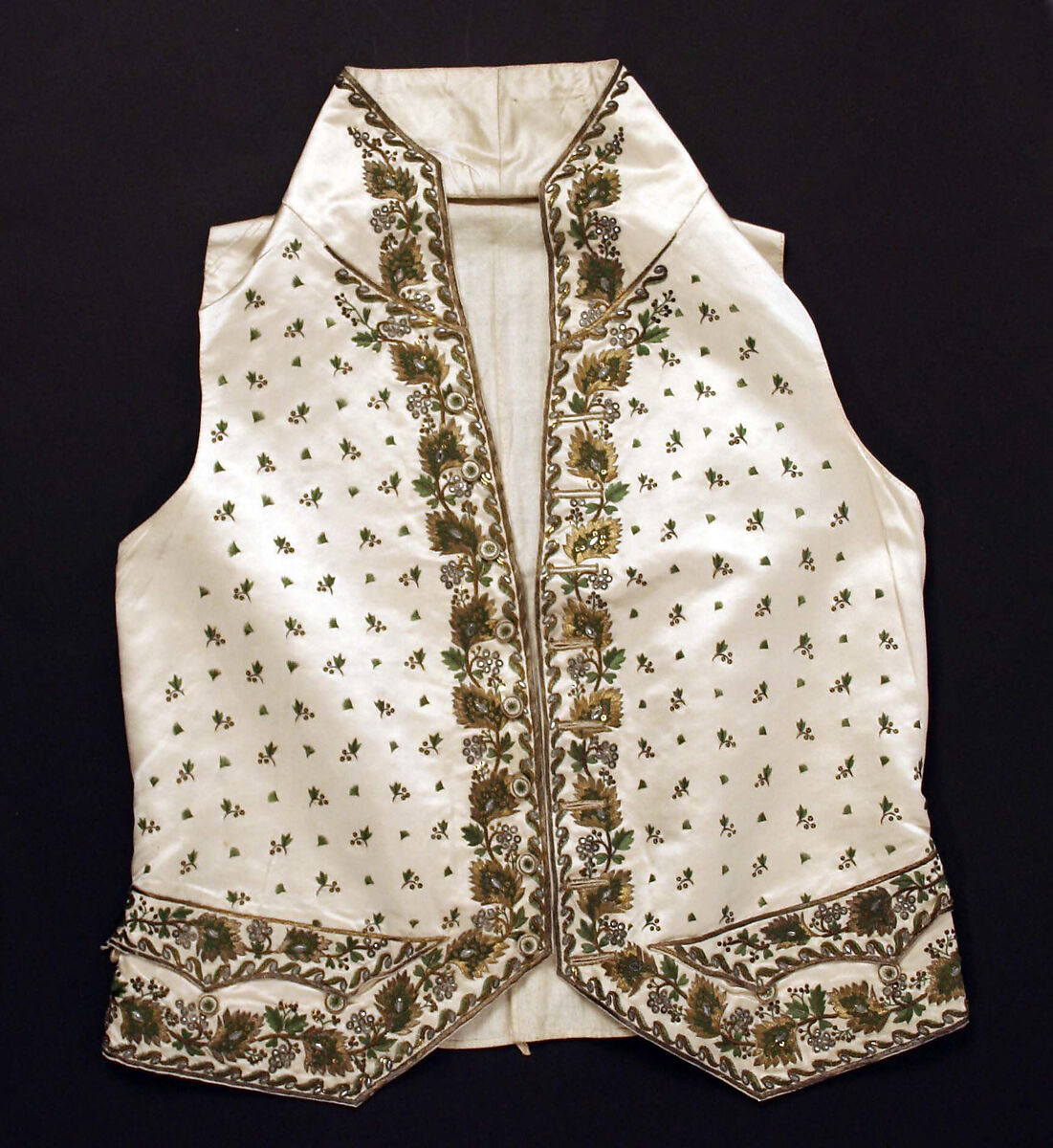 Waistcoat, silk, metal, glass, French 