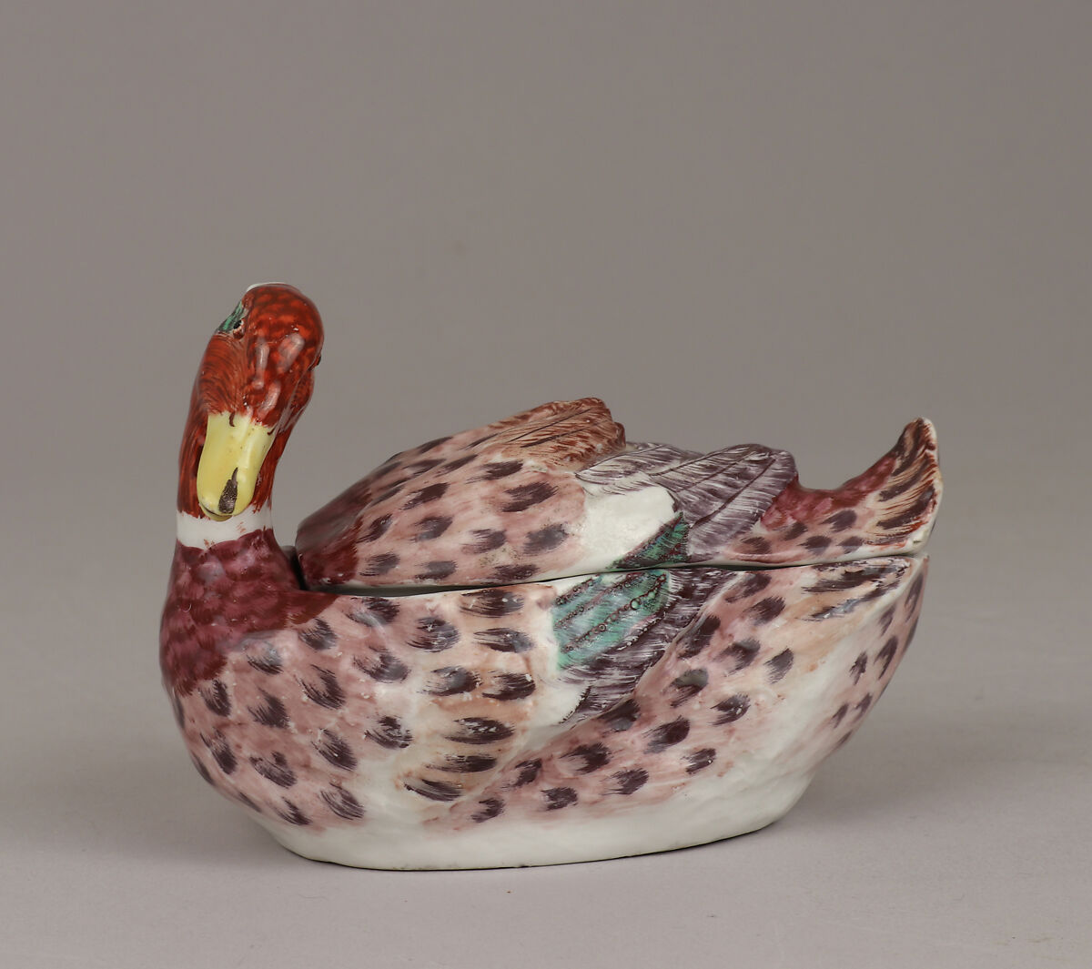 Miniature tureen in the form of a duck (one of a pair), Bow Porcelain Factory (British, 1747–1776), Soft-paste porcelain, British, Bow, London