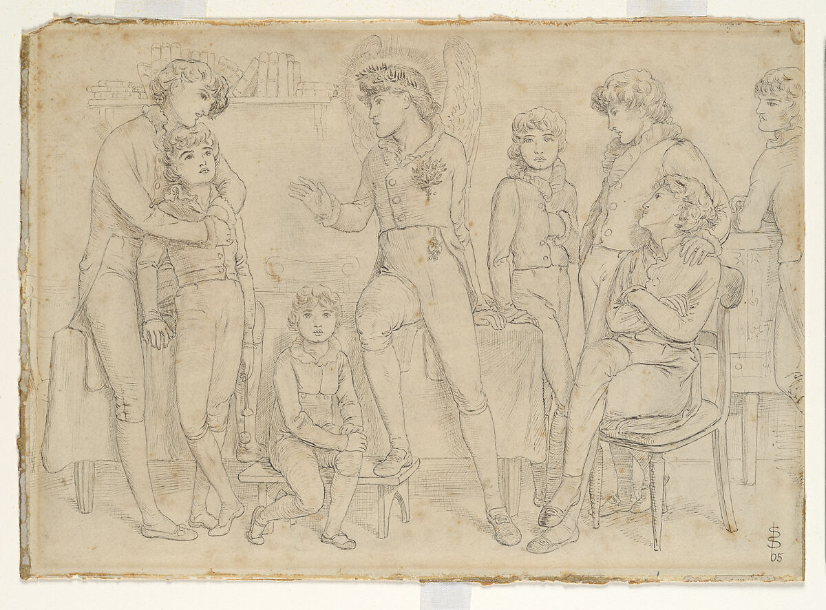Love Among the Schoolboys, Simeon Solomon (British, London 1840–1905 London), Pen and ink over traces of graphite 