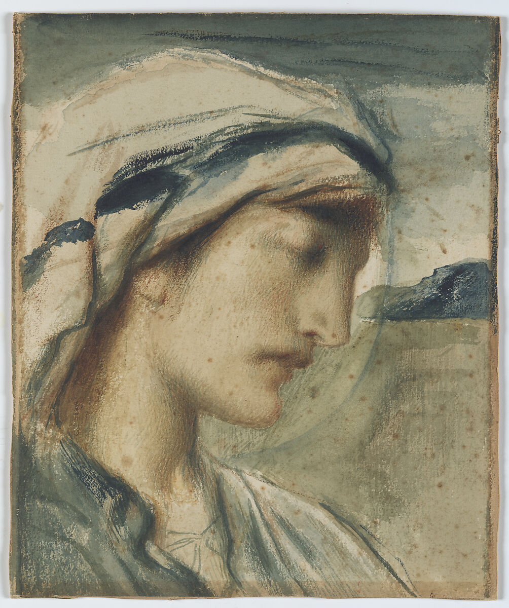 Figure with head scarf, Simeon Solomon (British, London 1840–1905 London), Watercolor and gouache (bodycolor) 