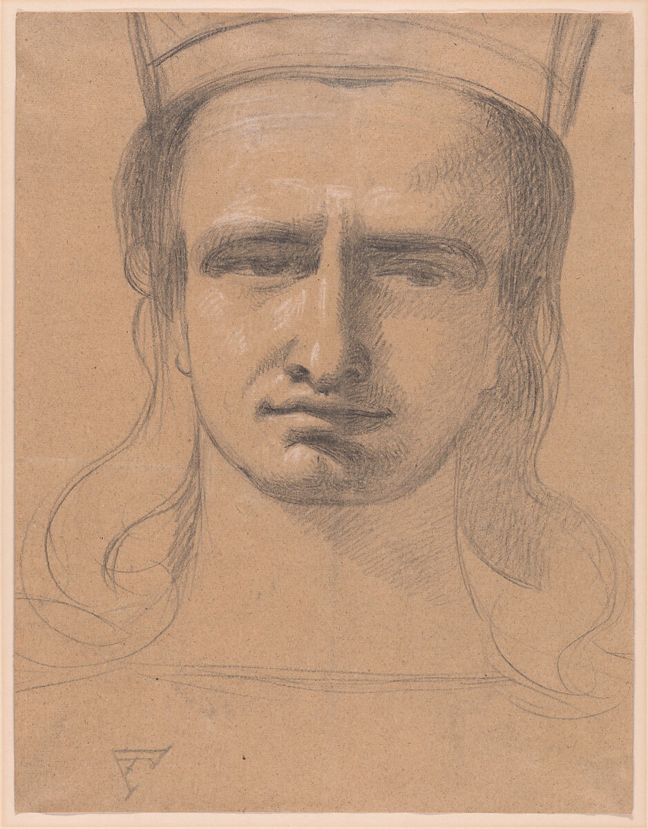 Head of King Solomon (recto); Classical Head (verso), Benjamin Robert Haydon (British, Plymouth 1786–1846 London), Black chalk with white chalk on brown paper (recto); black chalk (verso) 