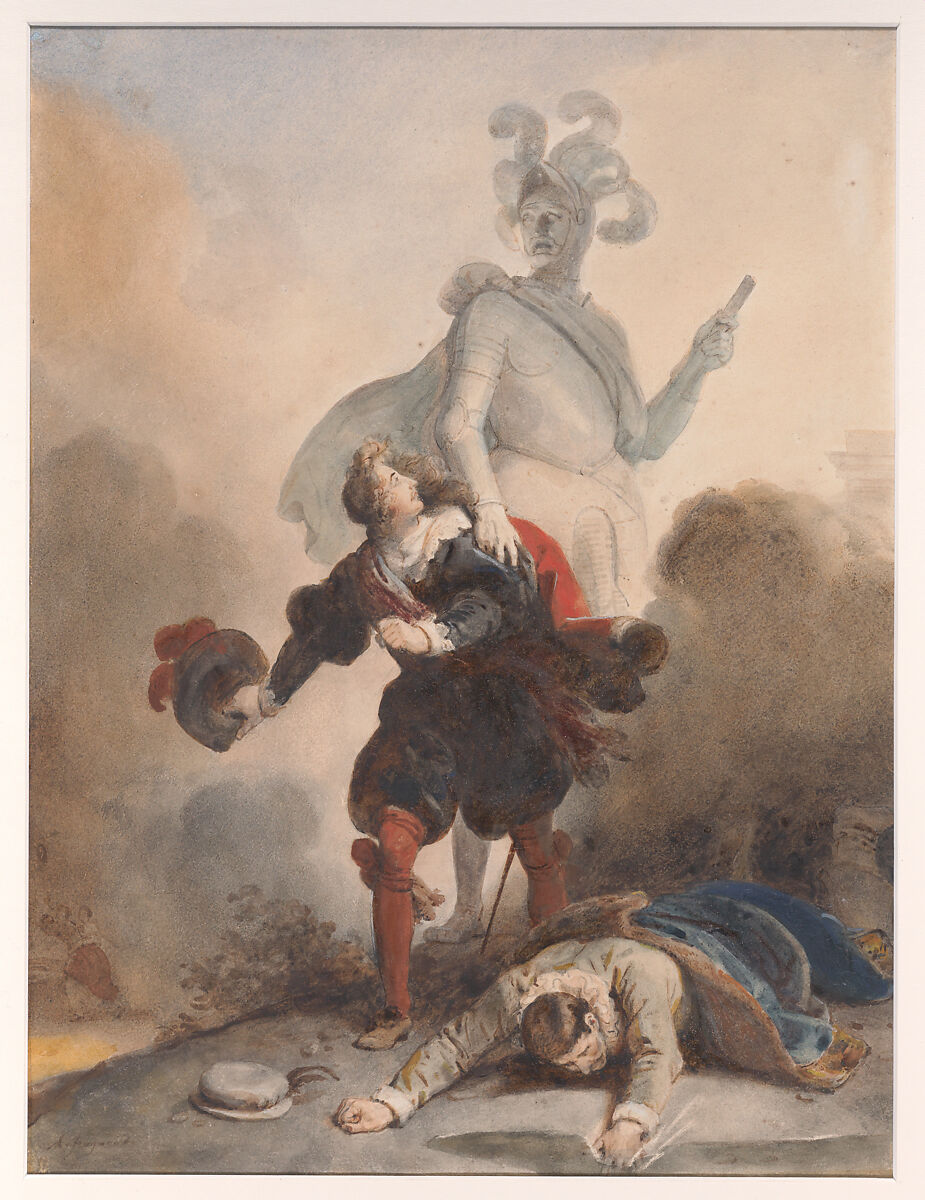 Don Juan and the Commander's Statue (Last Scene of Mozart's Don Giovanni), Alexandre Evariste Fragonard  French, Graphite, pen and brown ink, watercolor, heightened with gum arabic