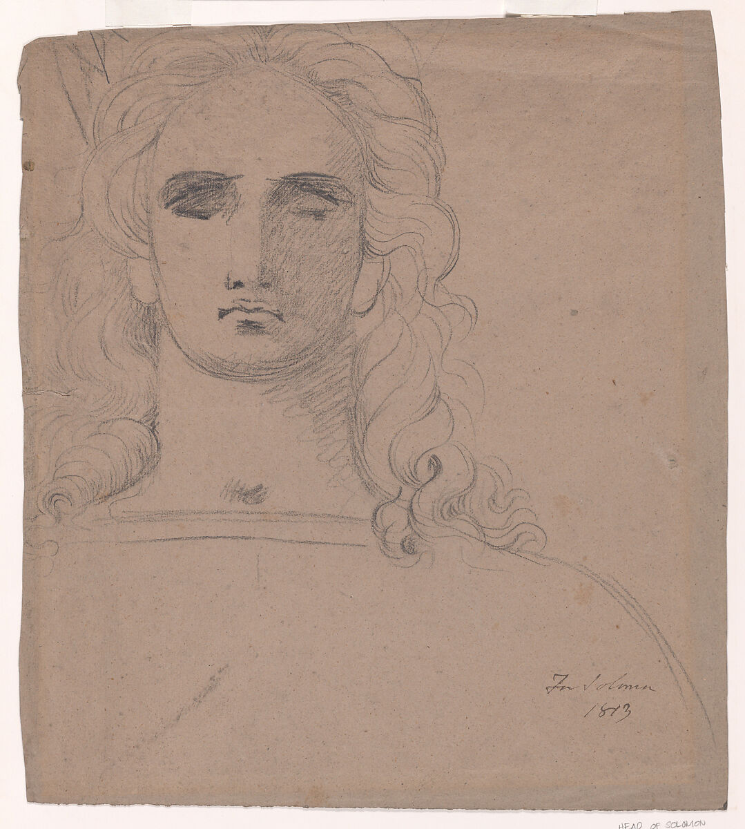 Head of King Solomon (recto); Study of a boy's head and arm (verso), Benjamin Robert Haydon (British, Plymouth 1786–1846 London), Black chalk 