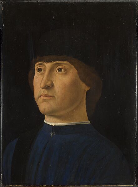 Portrait of a Man (possibly Pietro Bembo) (recto); inscription with a Verse by Horace and Tied Laurel Branches (verso), Jacometto (Jacometto Veneziano) (Italian, active Venice by ca. 1472–died before 1498), Tempera and oil on wood panel 