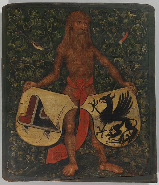 Portrait Cover with a Wild Man (recto); Inscription (verso), Jakob Elsner  German, Oil on limewood panel
