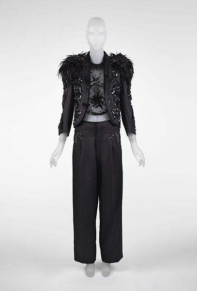 Ensemble, Louis Vuitton Co. (French, founded 1854), wool, silk, synthetic, feathers, French 